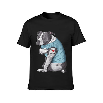 Inkmay Casual  Cotton T-shirt Dog Wears Blue Shirt Tattoo Mom Unisex T-shirtEveryday ClassicStyle T-Shirt