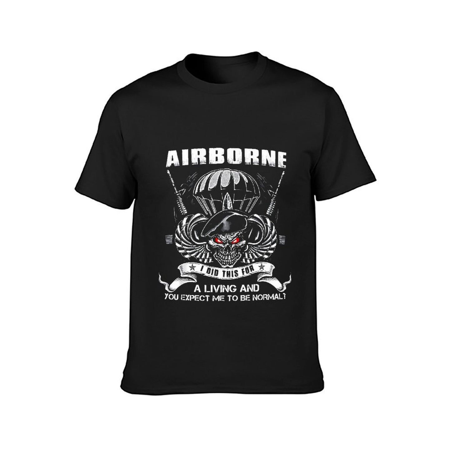 Inkmay Casual Cotton T-shirt Airborne Skull With Red Eyes Design Unisex T-shirtSlim Fit EssentialFit T-Shirt