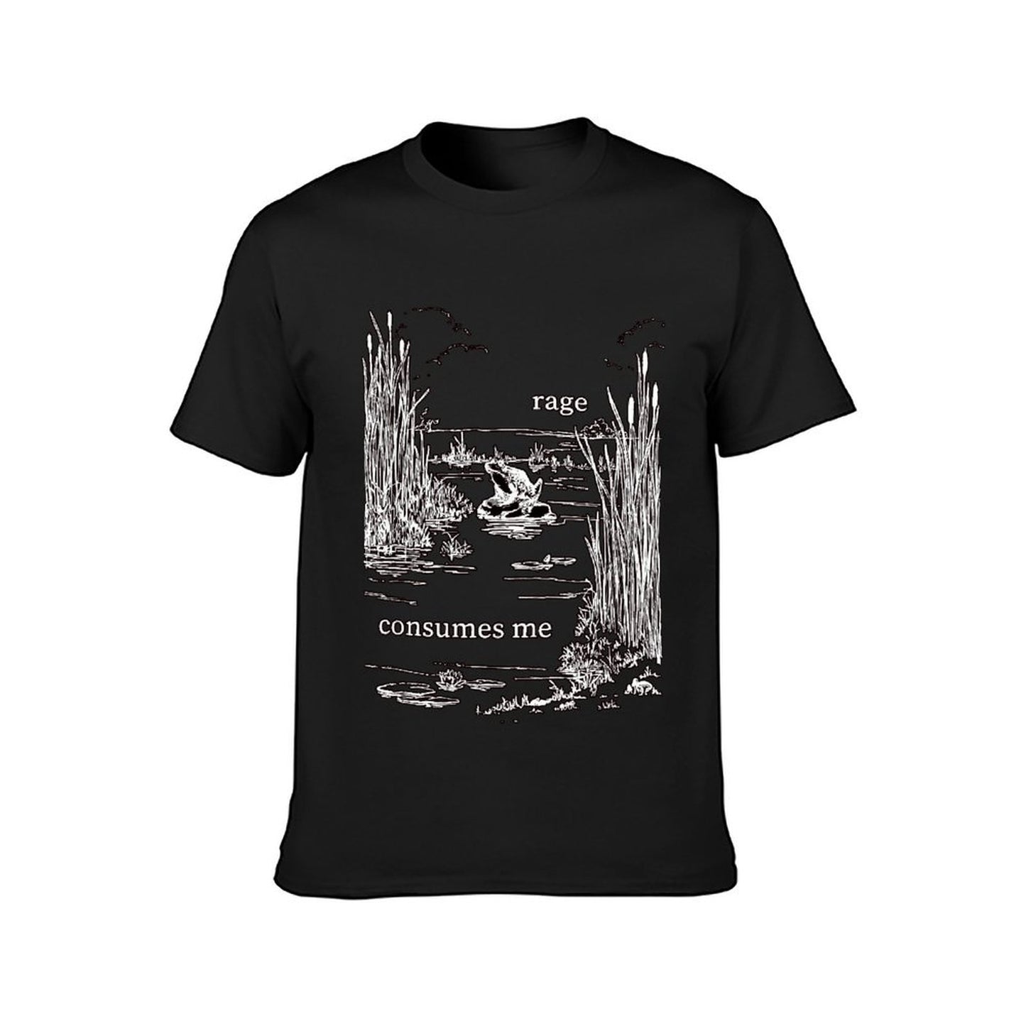 Inkmay Casual Cotton T-shirt Angry Frog Amidst Reeds And Water Unisex T-shirtClassicLine Crew Neck T-Shirt