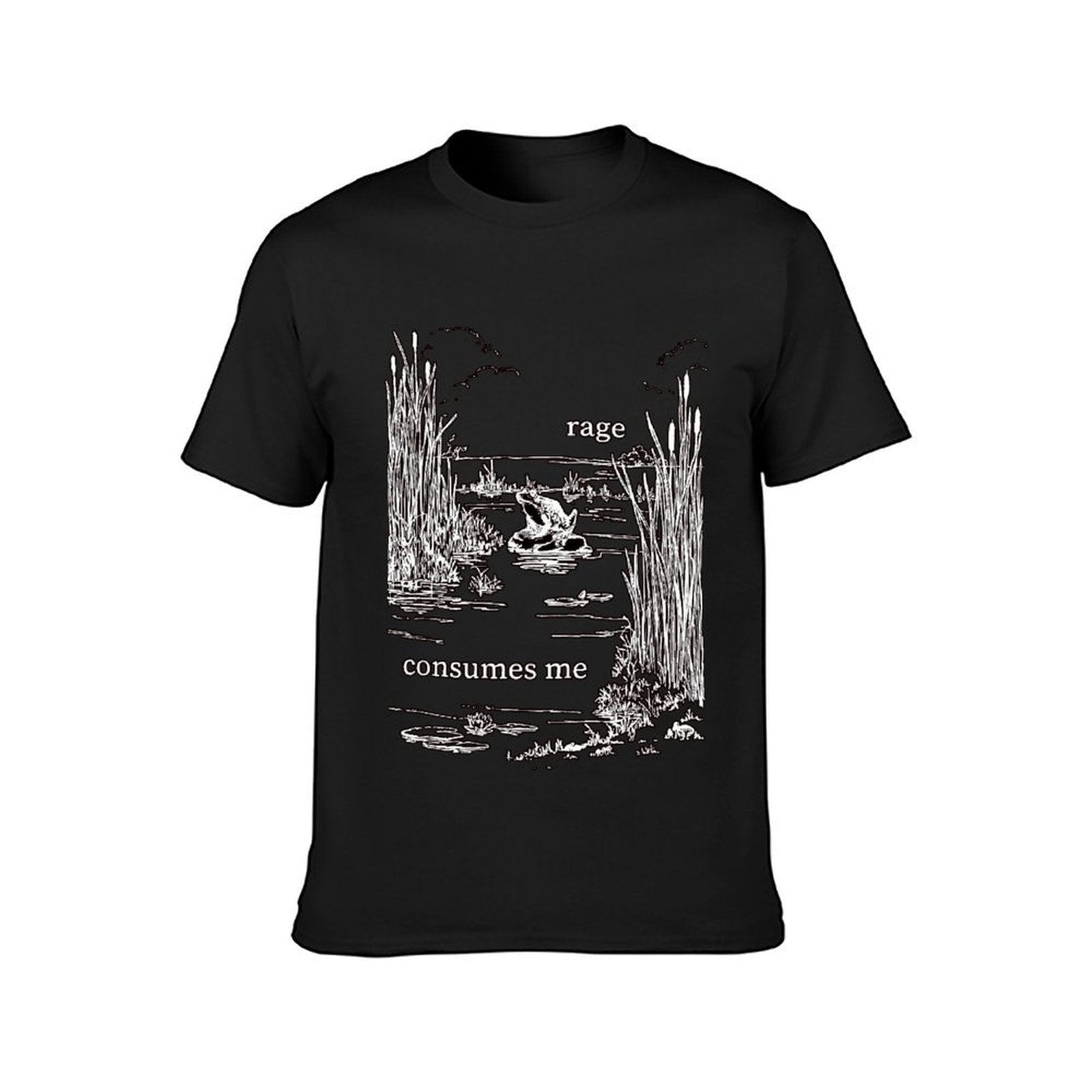 Inkmay Casual Cotton T-shirt Angry Frog Amidst Reeds And Water Unisex T-shirtClassicLine Crew Neck T-Shirt