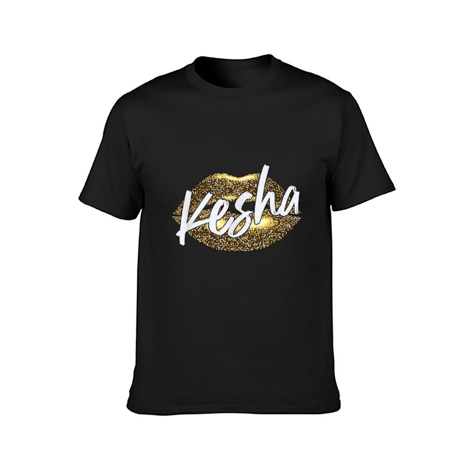 Inkmay Casual Cotton T-shirt Golden Lips With Kesha Written Unisex T-shirtSmoothWear Crewneck T-Shirt