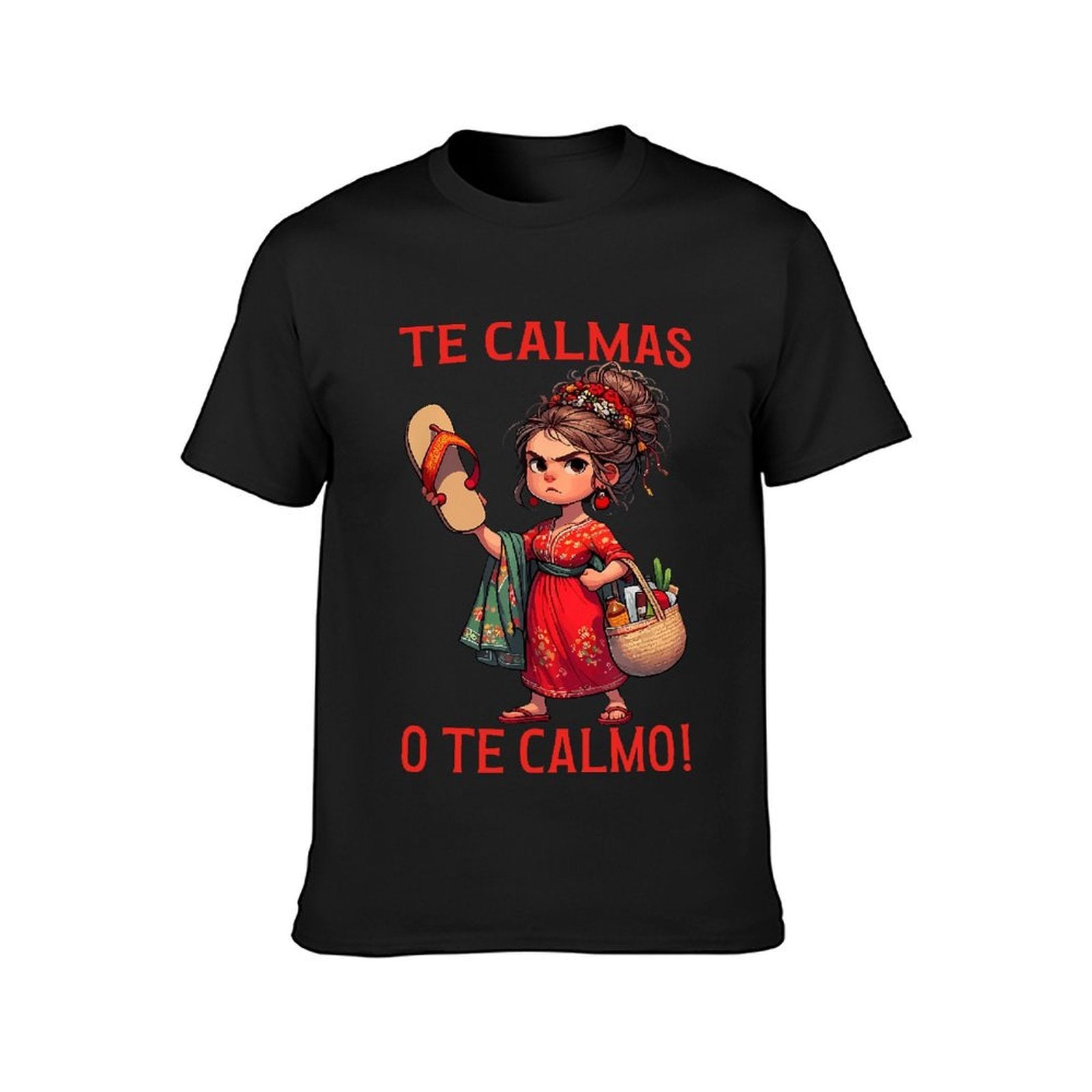 Inkmay Casual Cotton T-shirt Red Floral Dress With Green Scarf Unisex T-shirtMidweight EverydayTee T-Shirt