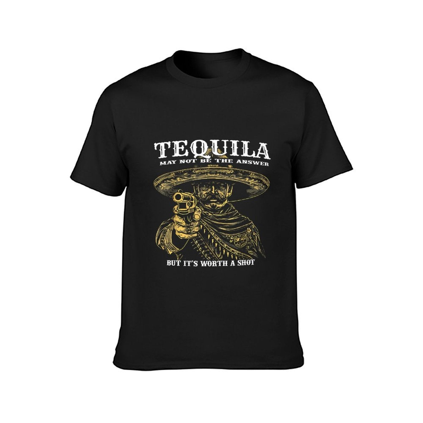 Inkmay Casual Cotton T-shirt Man Wearing Sombrero Holding Pistol Artwork Unisex T-shirtEverydaySeries ComfortFit T-Shirt