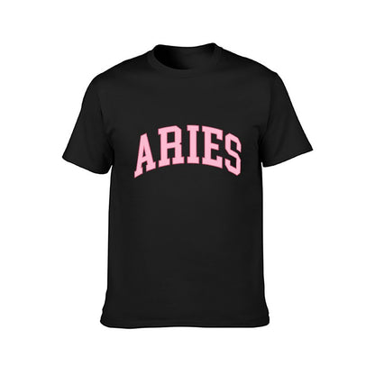 Inkmay Casual  Cotton T-shirt Aries Pink Background With White Letters Unisex T-shirtLifestyleLine DailyFit T-Shirt