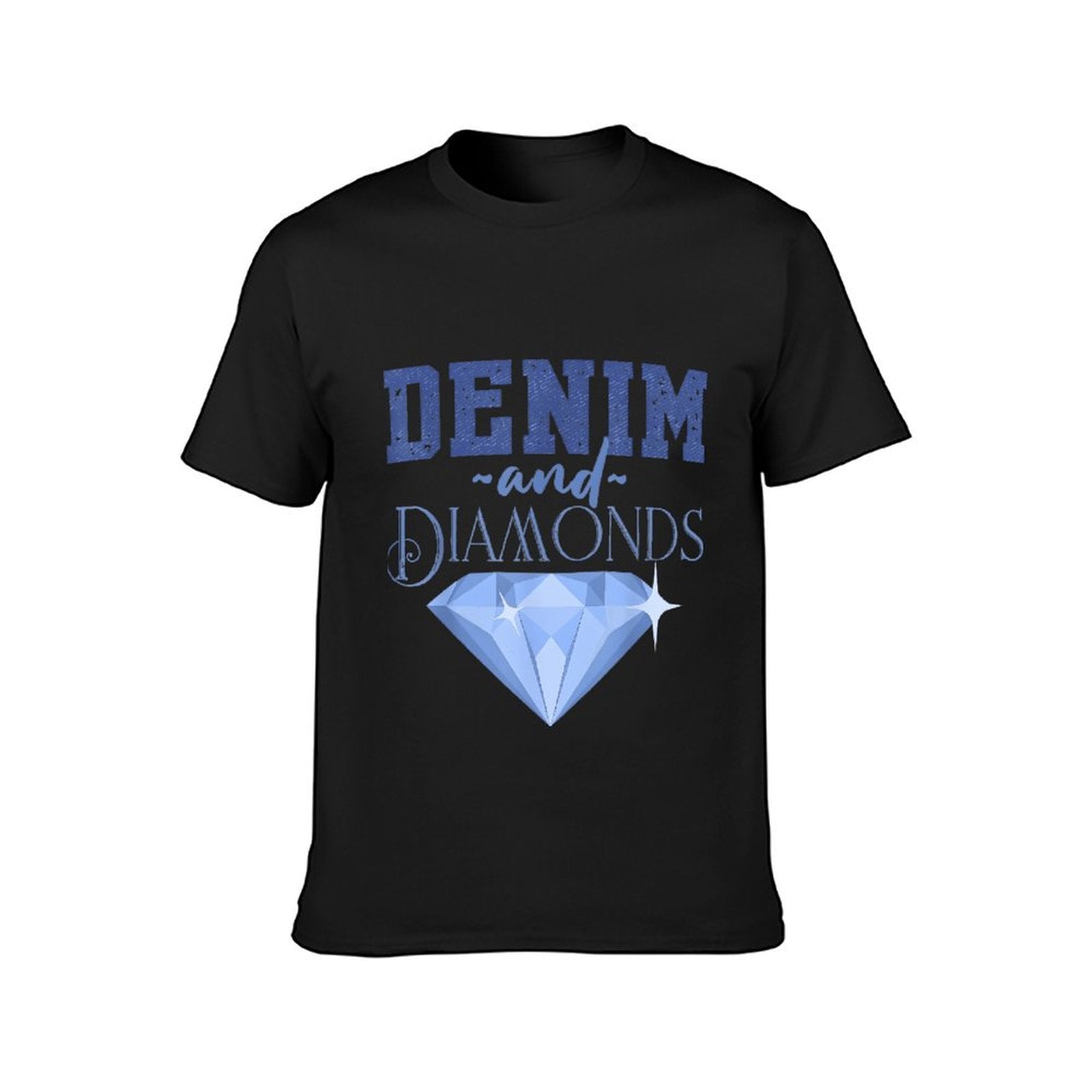 Inkmay Casual  Cotton T-shirt Denim And Diamonds Blue Gem Print Unisex T-shirtModern PureStyle T-Shirt
