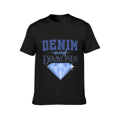Inkmay Casual  Cotton T-shirt Denim And Diamonds Blue Gem Print Unisex T-shirtModern PureStyle T-Shirt