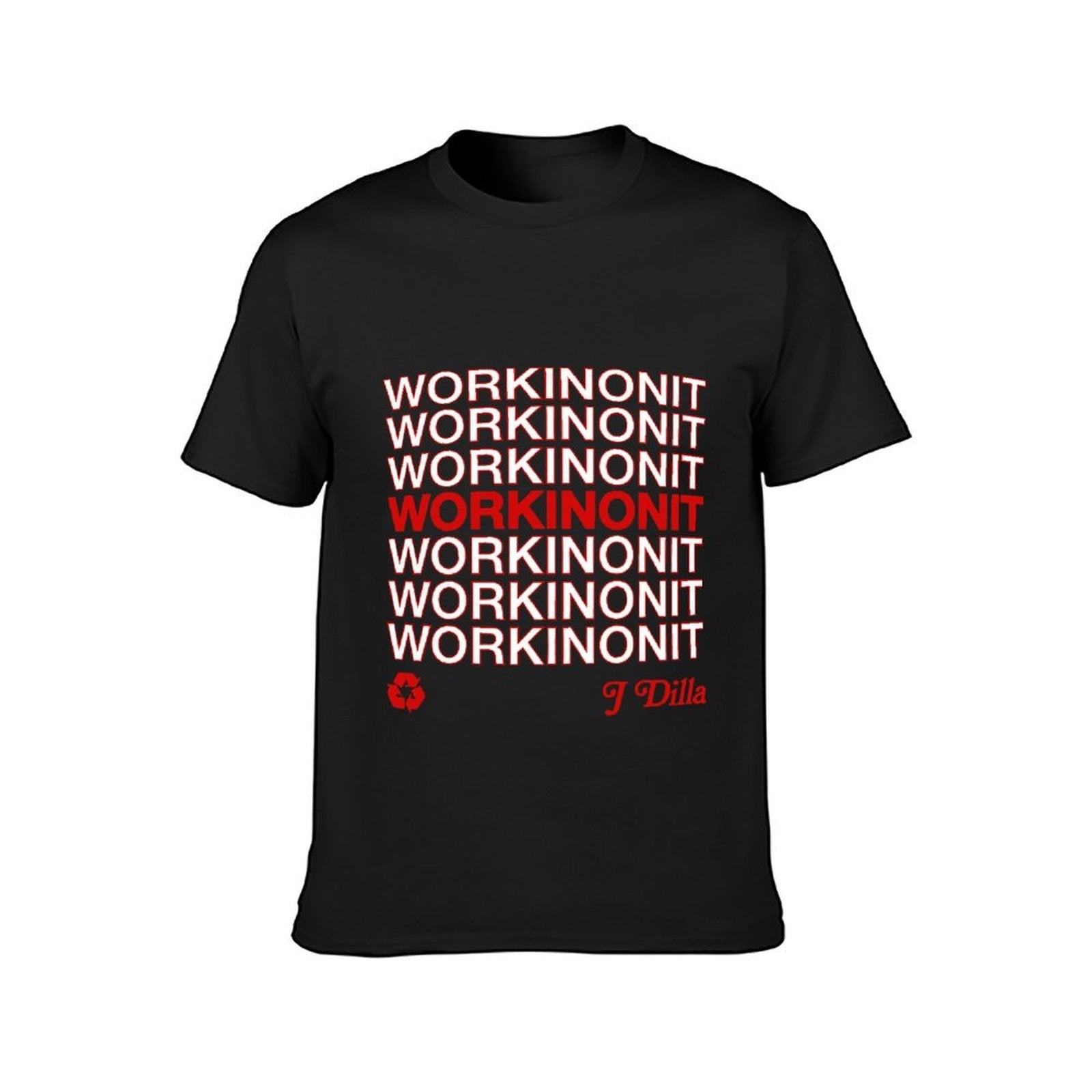 Inkmay Casual Cotton T-shirt Workinonit Pattern Printed On Red Unisex T-shirtRelaxed ClassicLine T-Shirt