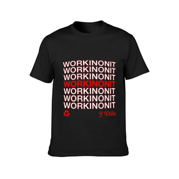 Inkmay Casual Cotton T-shirt Workinonit Pattern Printed On Red Unisex T-shirtRelaxed ClassicLine T-Shirt