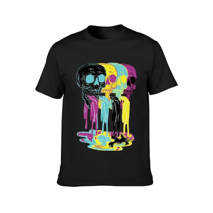 Inkmay Casual Cotton T-shirt Colorful Skulls With Dripping Paint Effects Unisex T-shirtActiveWear ComfortFit T-Shirt