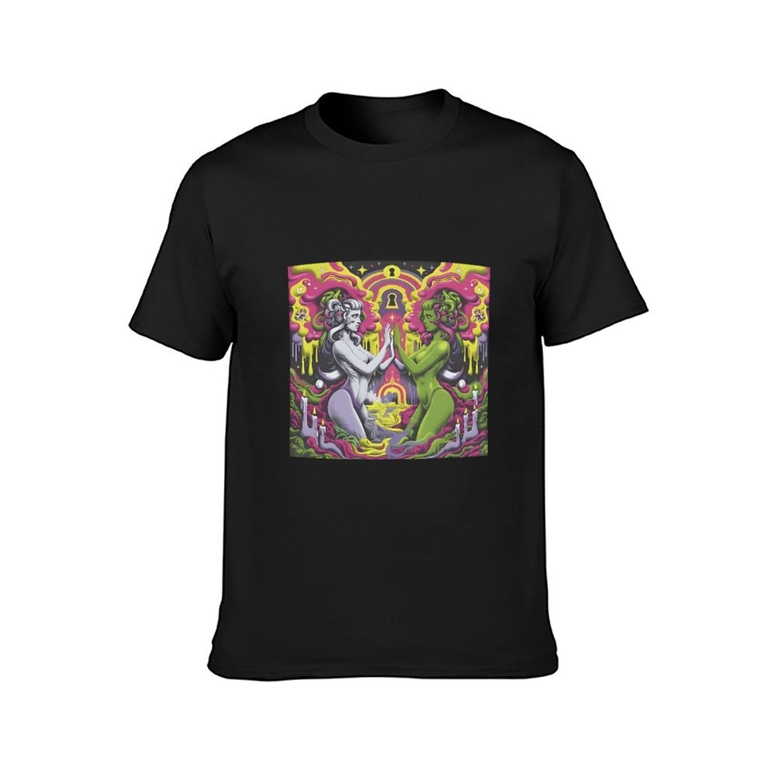 Inkmay Casual  Cotton T-shirt Psychedelic Art With Two Figures Unisex T-shirtLightweight Made-to-Order T-Shirt