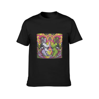 Inkmay Casual  Cotton T-shirt Psychedelic Art With Two Figures Unisex T-shirtLightweight Made-to-Order T-Shirt