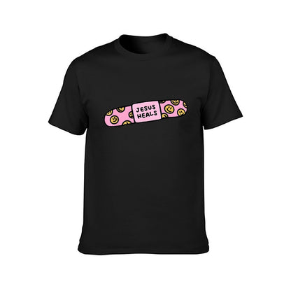 Inkmay Casual Cotton T-shirt Pink Pill With Smiley Faces Pattern Unisex T-shirtMoisture-Wicking LifestyleLine T-Shirt