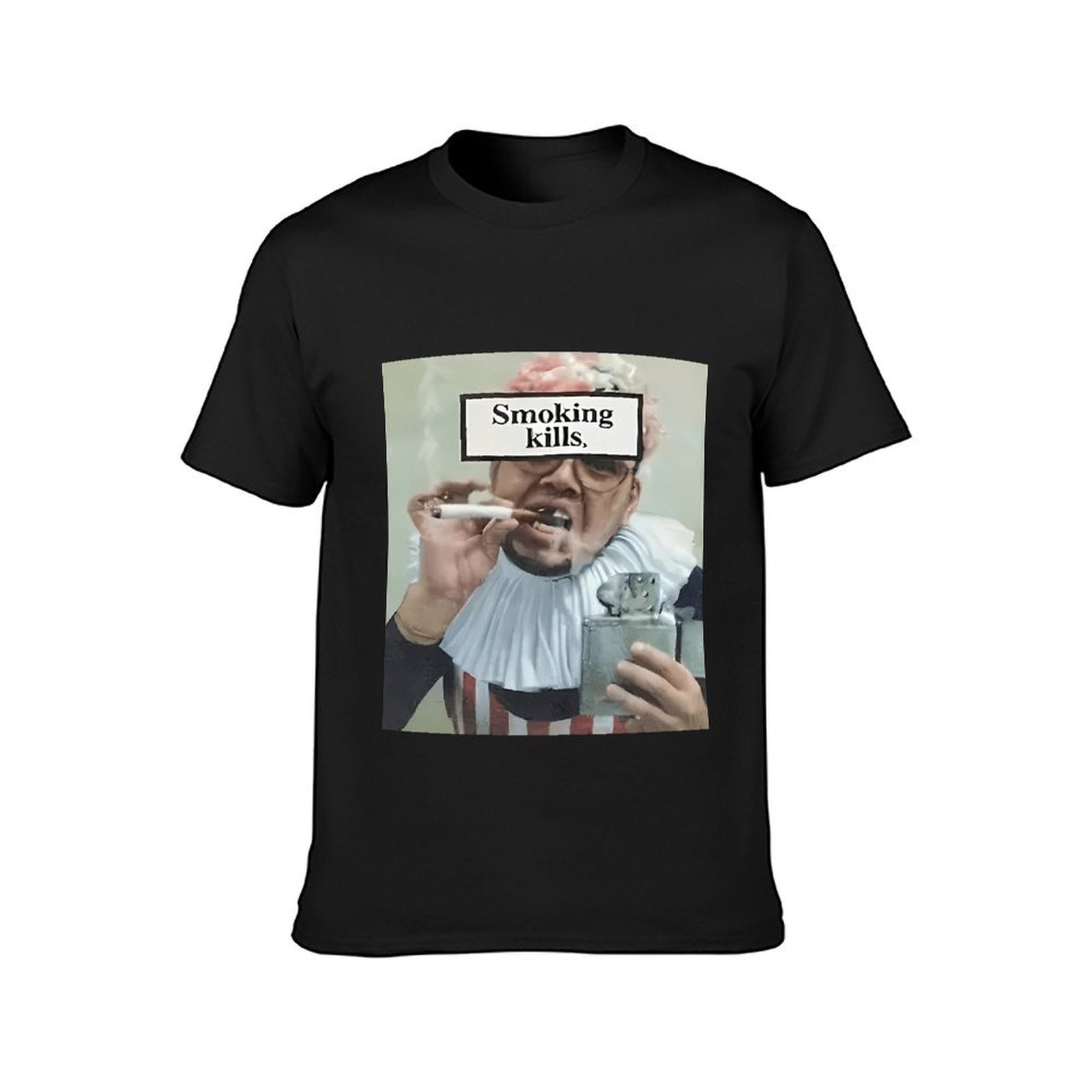 Inkmay Casual Cotton T-shirt Man Smoking Cigarette With Warning Label Unisex T-shirtNatural Tear-Resistant T-Shirt