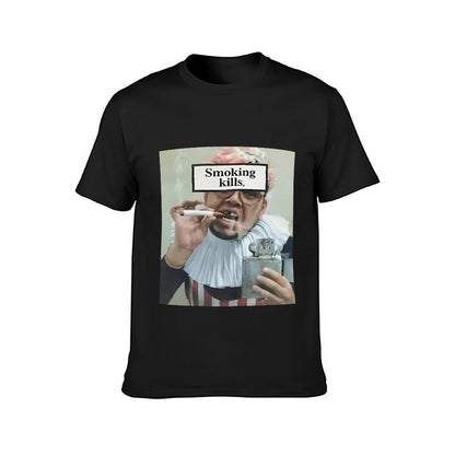 Inkmay Casual Cotton T-shirt Man Smoking Cigarette With Warning Label Unisex T-shirtNatural Tear-Resistant T-Shirt