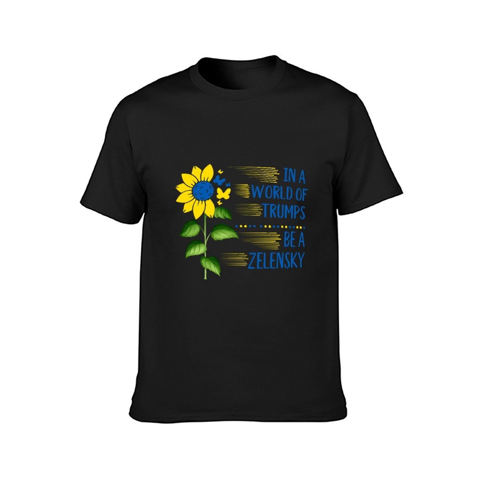 Inkmay Casual  Cotton T-shirt Yellow And Blue Abstract Plant Design Unisex T-shirtTrueComfort Solid T-Shirt