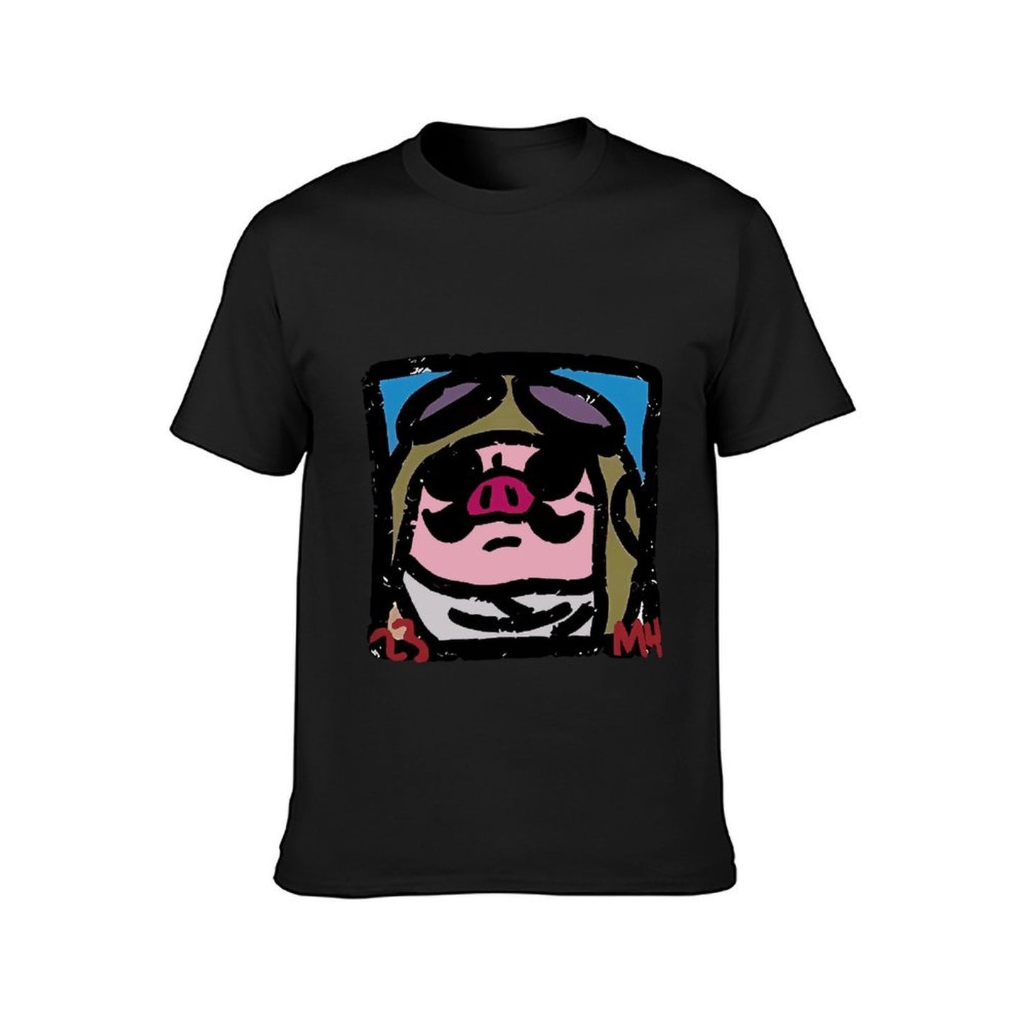 Inkmay Casual Cotton T-shirt Cartoon Pig Wearing Sunglasses And Hat Unisex T-shirt