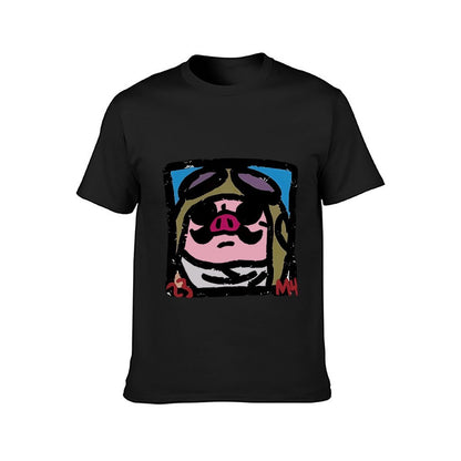 Inkmay Casual Cotton T-shirt Cartoon Pig Wearing Sunglasses And Hat Unisex T-shirt