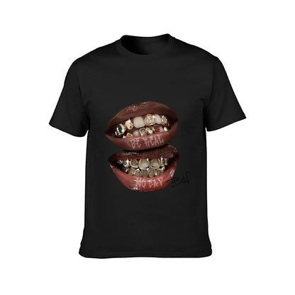 Inkmay Casual Cotton T-shirt Golden Teeth With Shiny Gems Embedded Unisex T-shirtLightweight Chill T-Shirt
