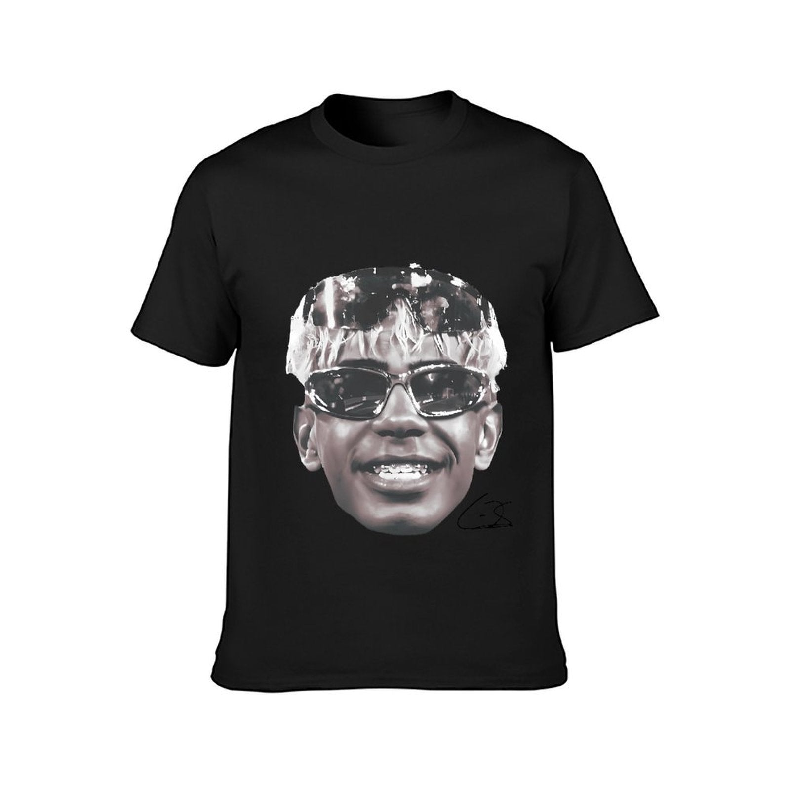 Inkmay Casual Cotton T-shirt Stylized Face With Reflective Sunglasses Design Unisex T-shirtSport YearRound T-Shirt
