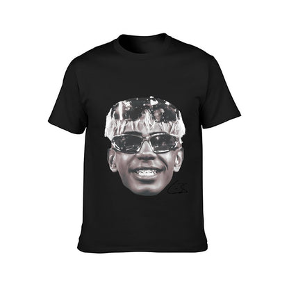 Inkmay Casual Cotton T-shirt Stylized Face With Reflective Sunglasses Design Unisex T-shirtSport YearRound T-Shirt