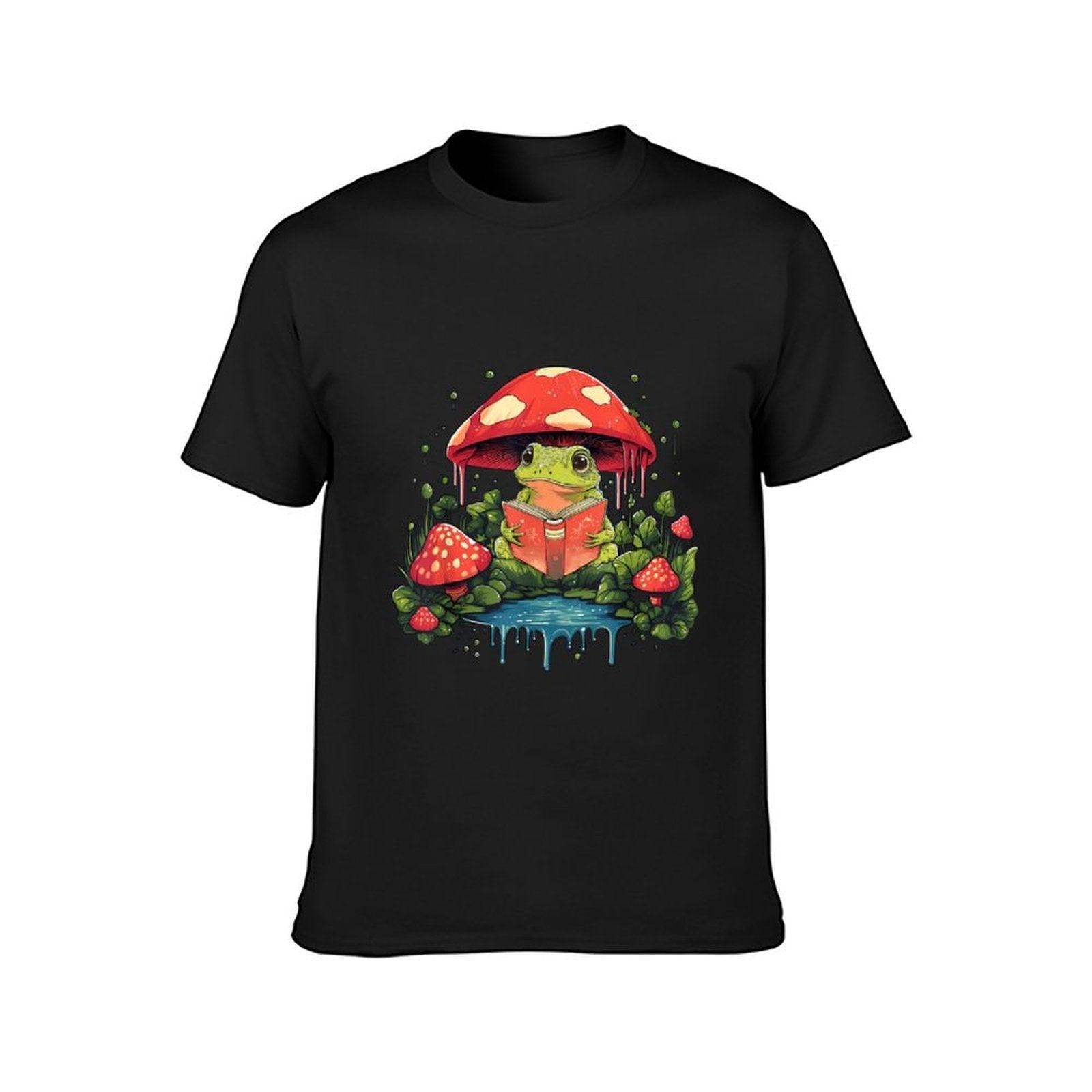 Inkmay Casual Cotton T-shirt Frog Reading Under Mushroom In Forest Unisex T-shirtMinimalist Edition T-Shirt