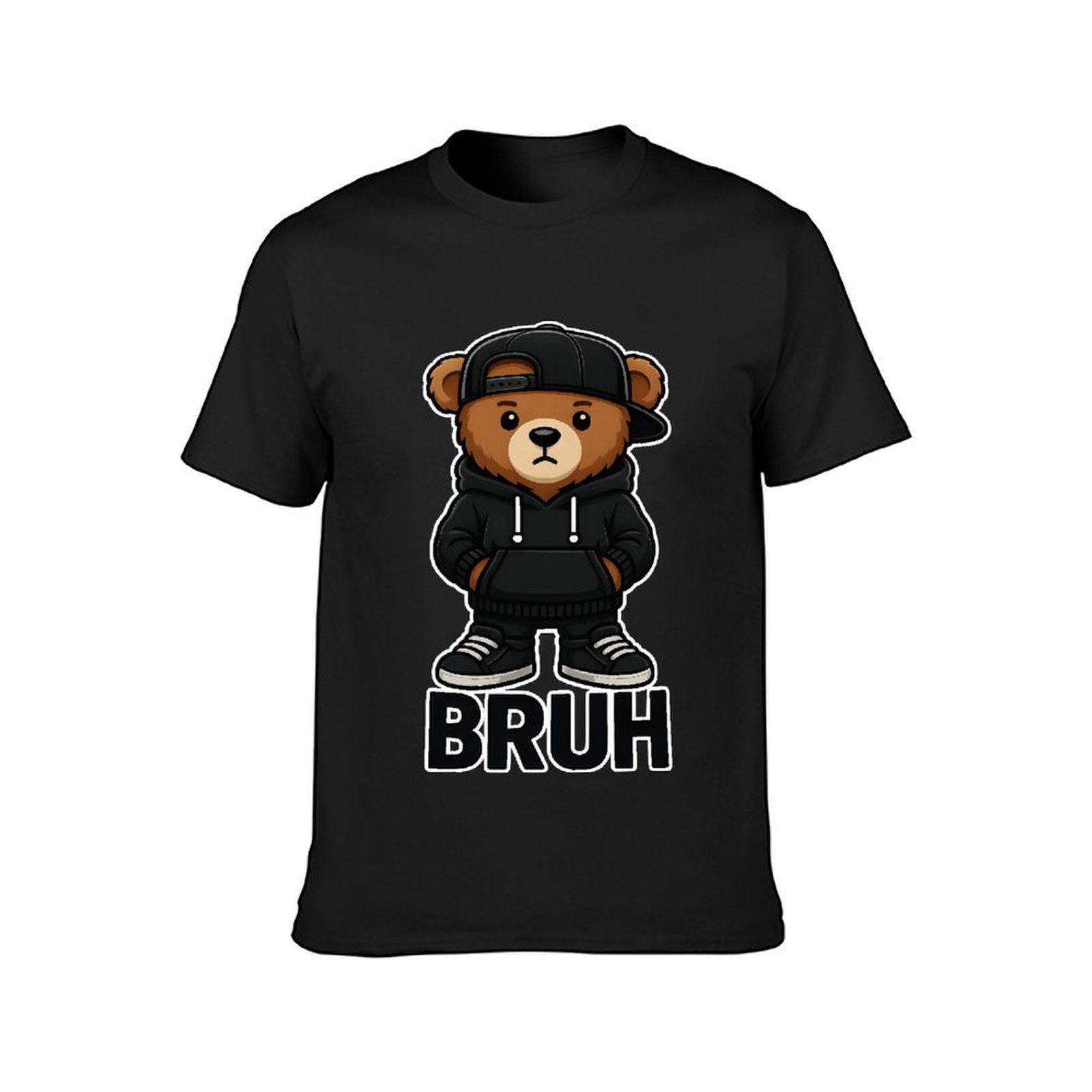 Inkmay Casual Cotton T-shirt Bruh Bear Wearing Black Streetwear Unisex T-shirtBatch-Printed ClassicLine T-Shirt