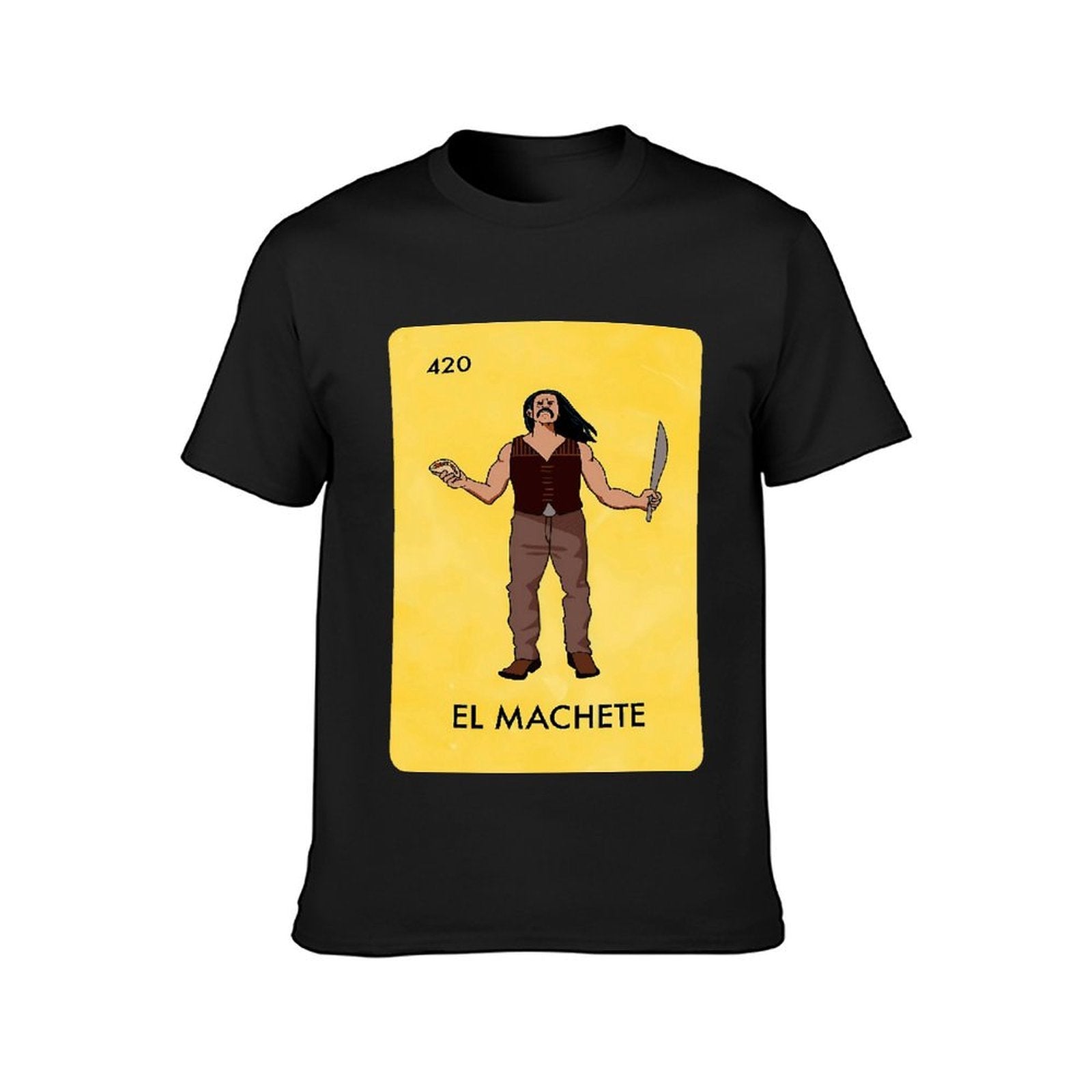 Inkmay Casual Cotton T-shirt Man Holding Machete In Yellow Background Unisex T-shirtUltra Durable Strong T-Shirt