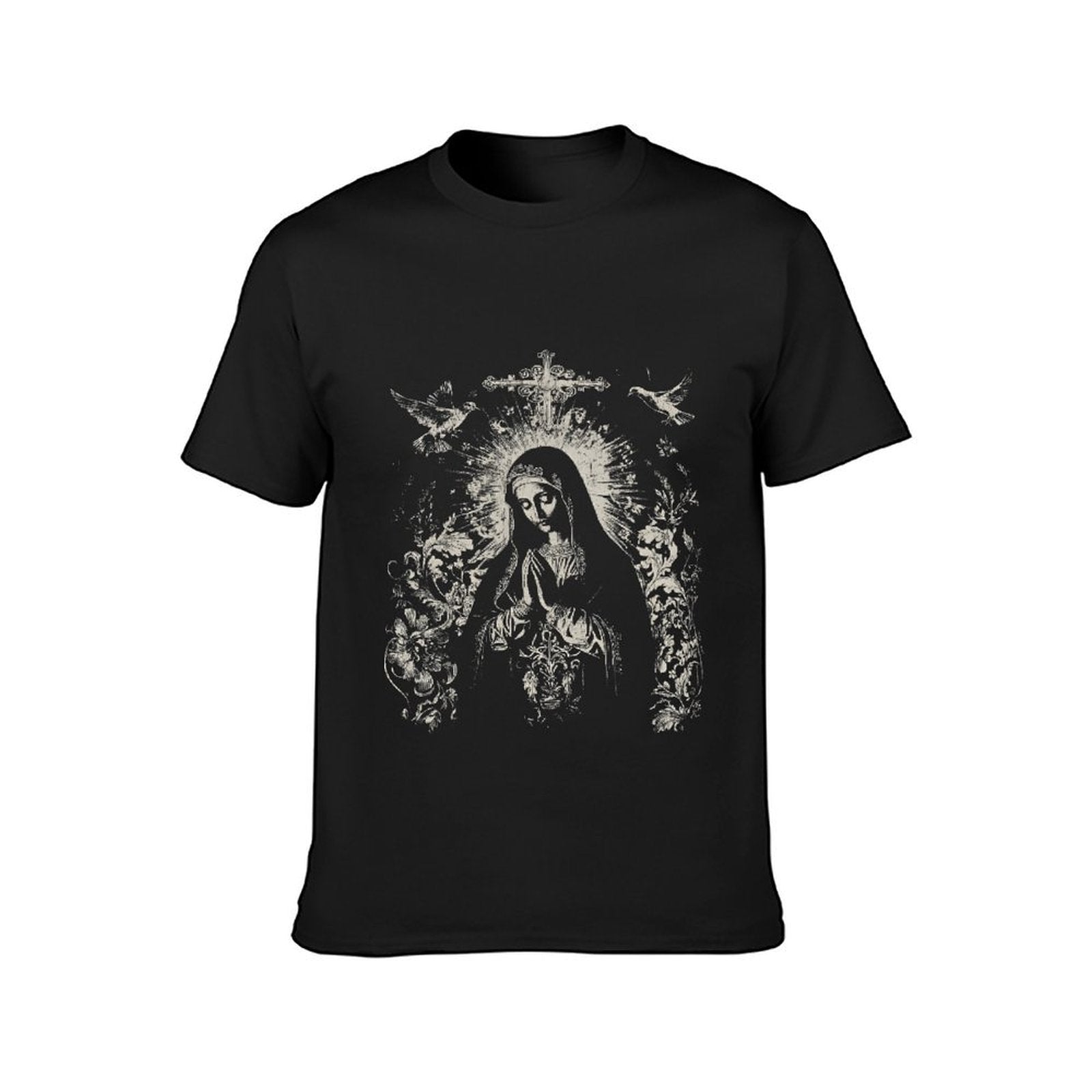 Inkmay Casual Cotton T-shirt Religious Art With Angels And Cross Unisex T-shirtNeutral Solid T-Shirt