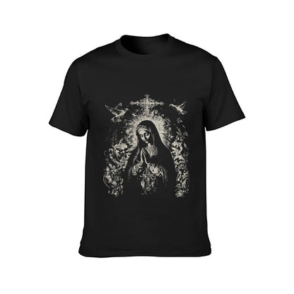 Inkmay Casual Cotton T-shirt Religious Art With Angels And Cross Unisex T-shirtNeutral Solid T-Shirt