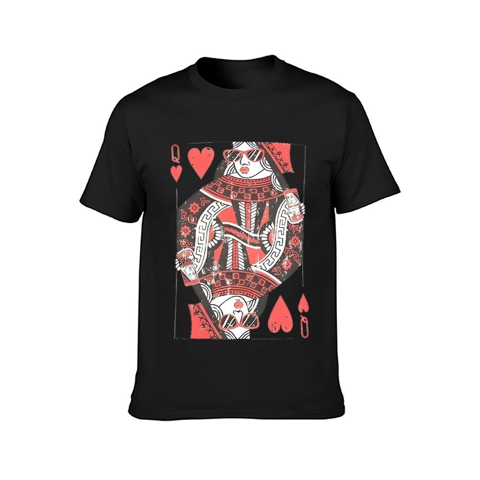 Inkmay Casual  Cotton T-shirt Queen Of Hearts Playing Card Design Unisex T-shirtTear-Resistant EasyWear T-Shirt