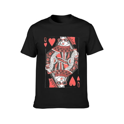 Inkmay Casual  Cotton T-shirt Queen Of Hearts Playing Card Design Unisex T-shirtTear-Resistant EasyWear T-Shirt