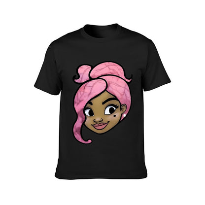 Inkmay Casual Cotton T-shirt Pink Hair With Swirls And Highlights Unisex T-shirtDaily ClassicSeries T-Shirt