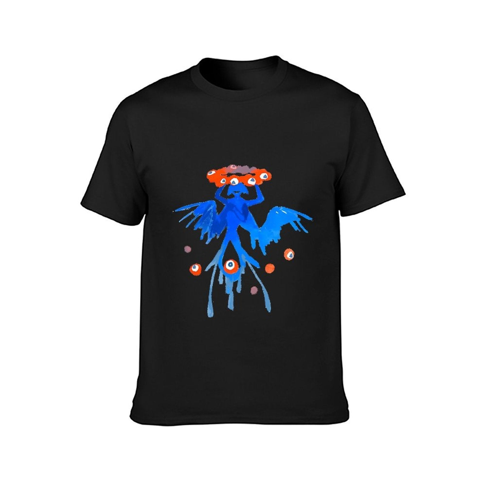 Inkmay Casual Cotton T-shirt Blue Creature With Orange Eyes Pattern Unisex T-shirtEverydayFit Natural T-Shirt