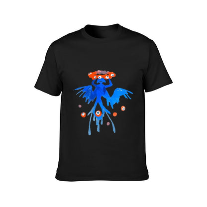Inkmay Casual Cotton T-shirt Blue Creature With Orange Eyes Pattern Unisex T-shirtEverydayFit Natural T-Shirt