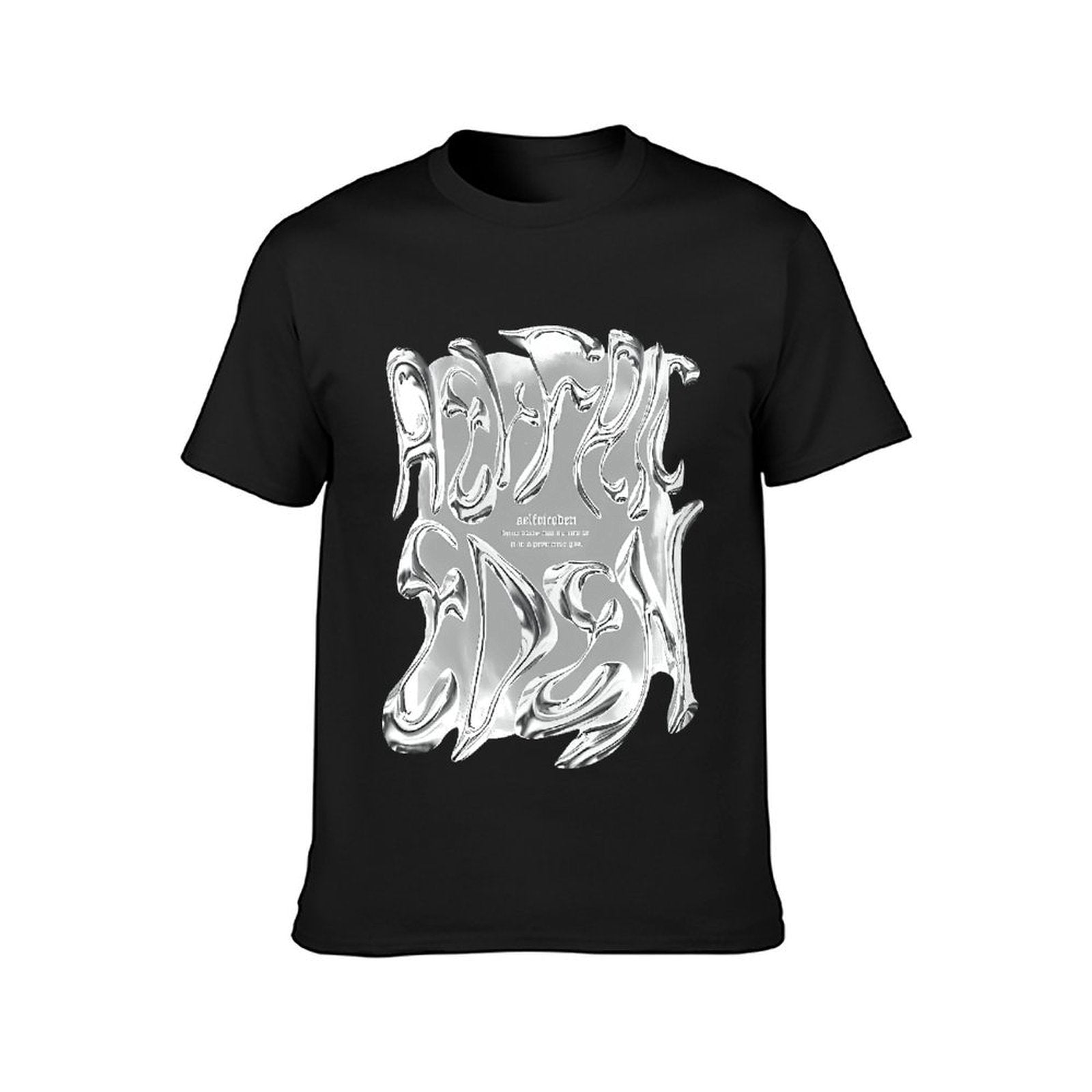 Inkmay Casual Cotton T-shirt Abstract Silver Flame Design Artwork Print Unisex T-shirtStreetStyle Batch-Printed T-Shirt