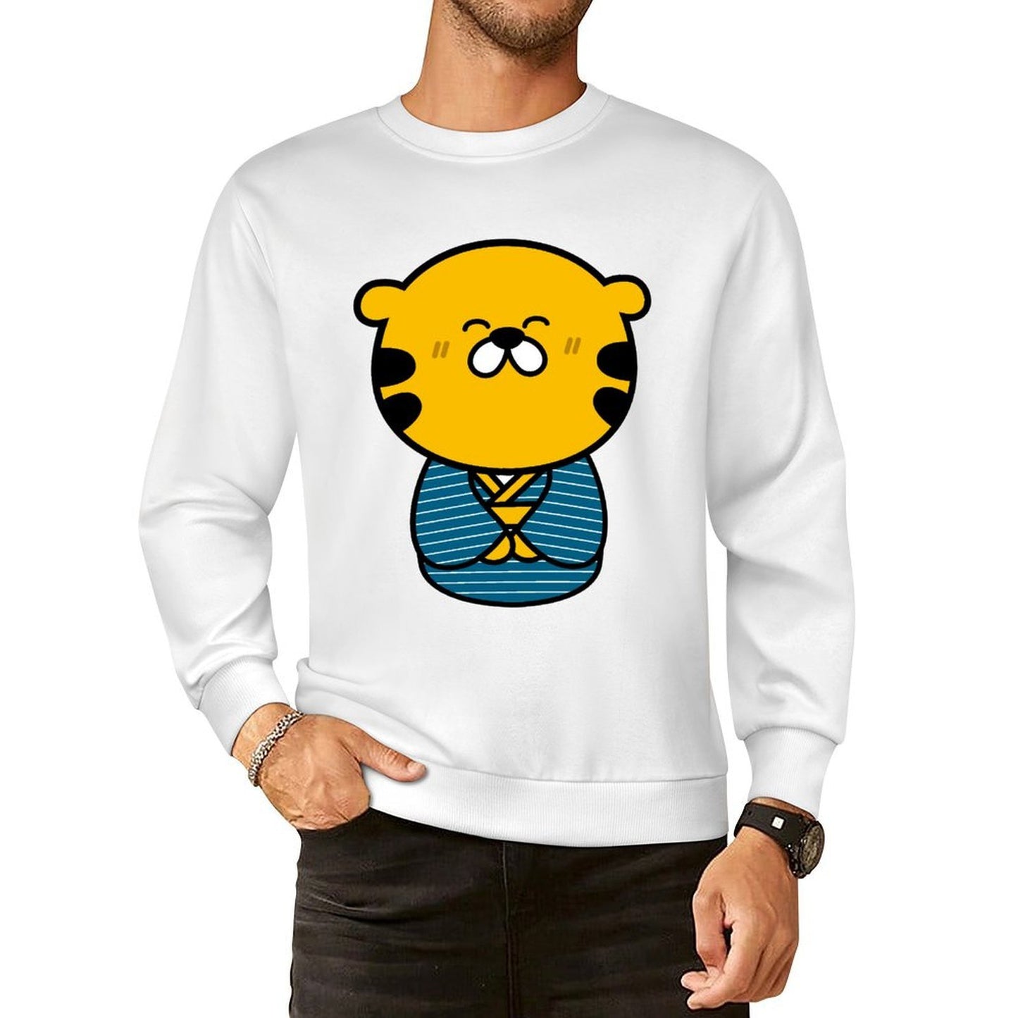 Front Patterned Long Sleeve TopPrinting Crew Neck