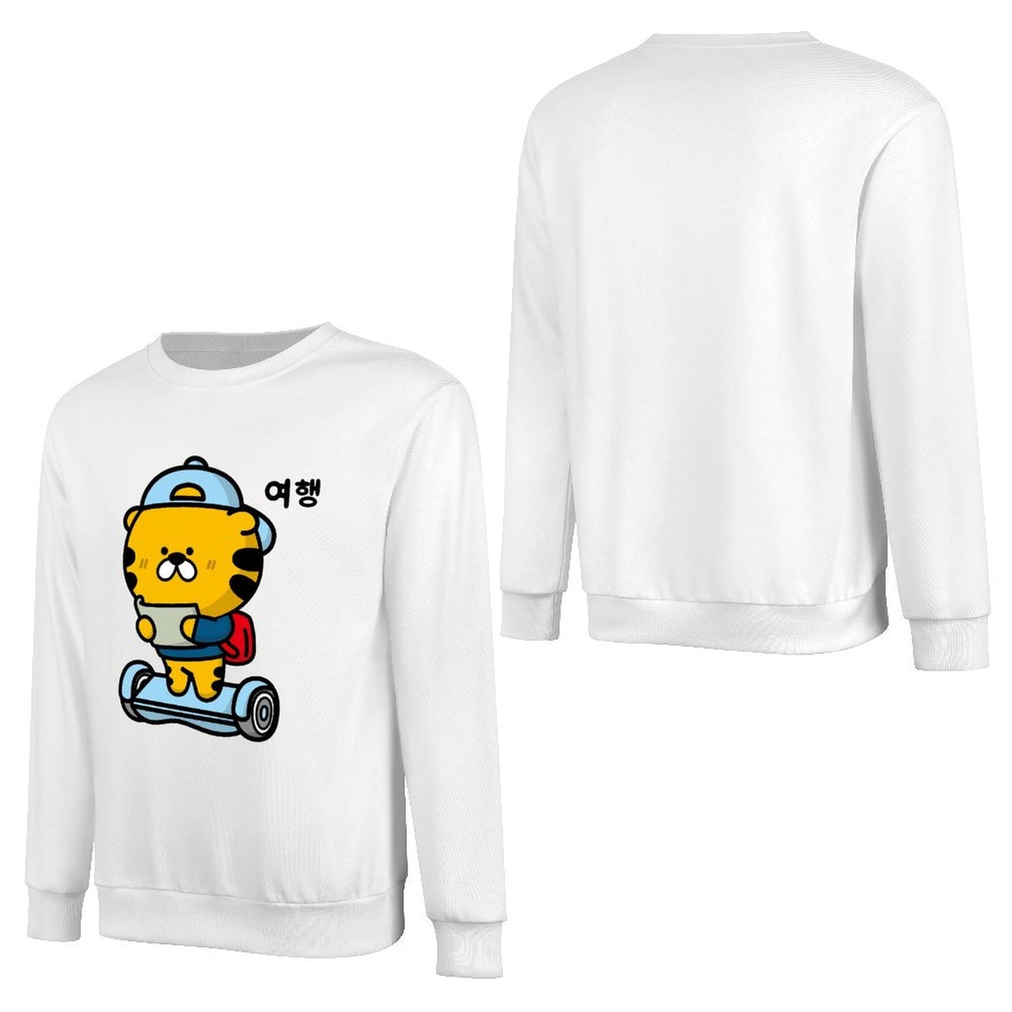 Front Patterned Long Sleeve TopComfortFit Crew Neck