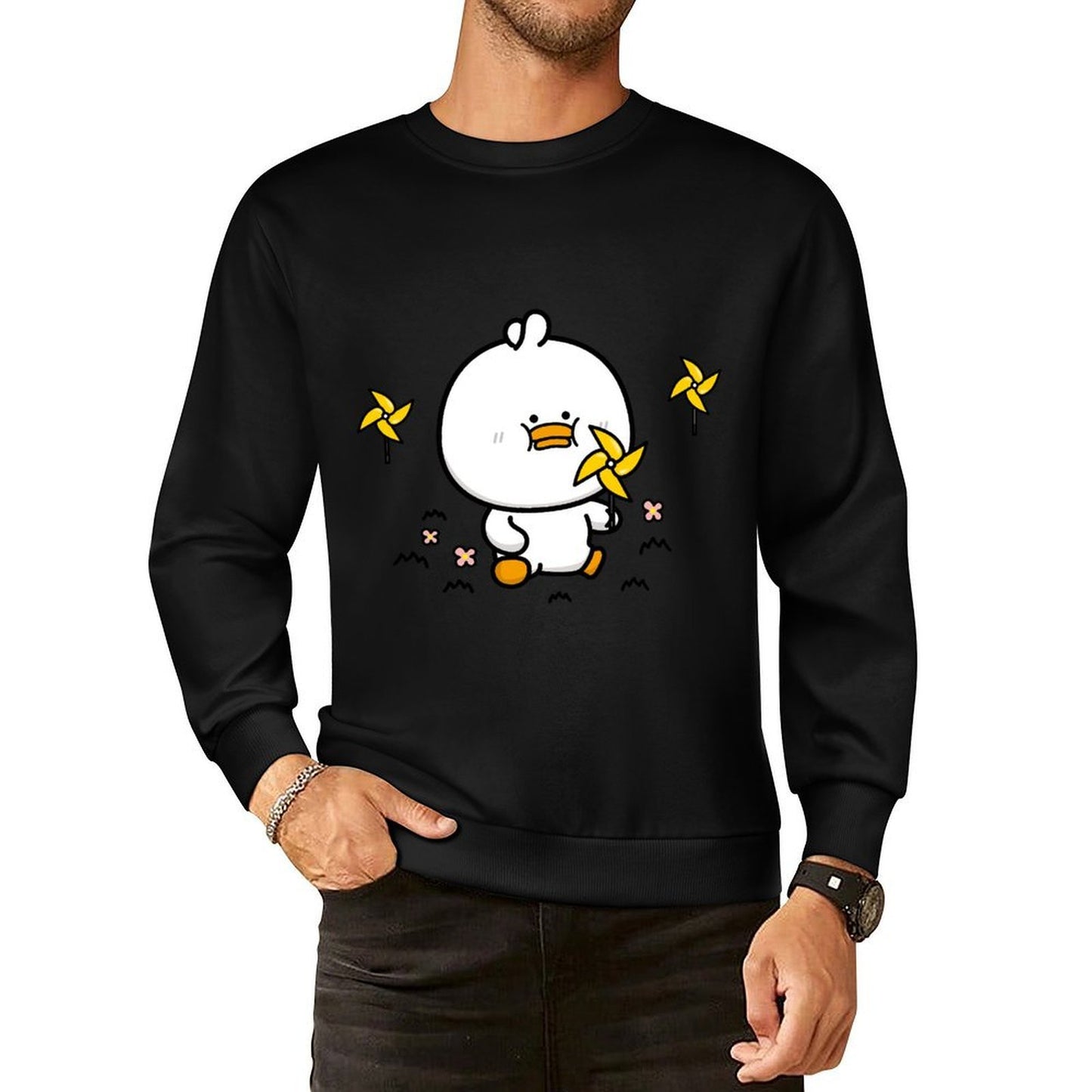 Front Patterned Long Sleeve TopShrink-Resistant LooseFit