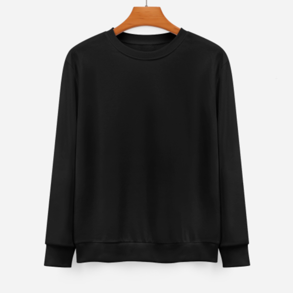 Crew Neck Long Sleeve Sweatshirt  Front Design  Black