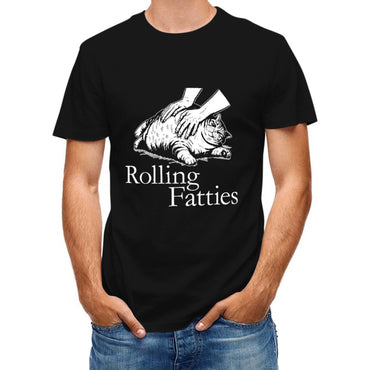 Inkmay Casual  Cotton T-shirt Rolling Fatties Cat Massage Art Print Unisex T-shirt