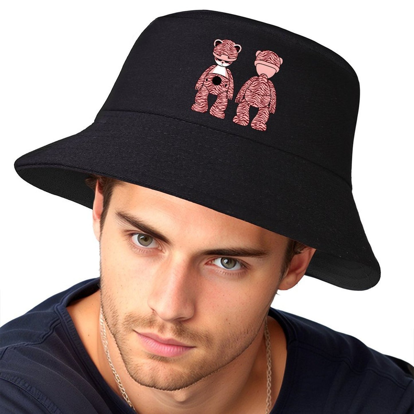 Black Bucket Hat with Contrast Text Graphic
