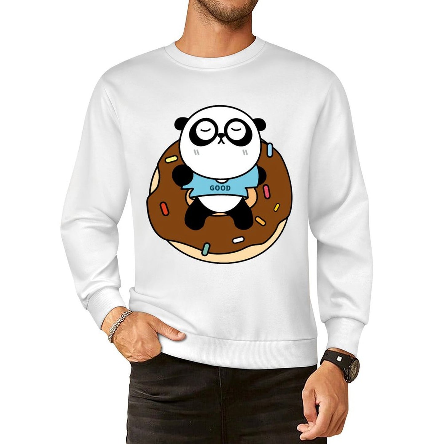 Front Patterned Long Sleeve TopCrew Neck Premium