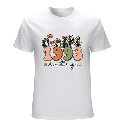 Inkmay Casual  Cotton T-shirt Vintage Floral Numbers On Black Background Unisex T-shirtTrueFit Recycled T-Shirt