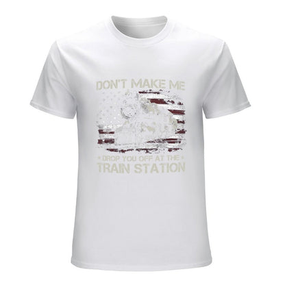 Inkmay Casual  Cotton T-shirt American Flag With Train Graphic Design Unisex T-shirtMidweight Soft-Touch T-Shirt