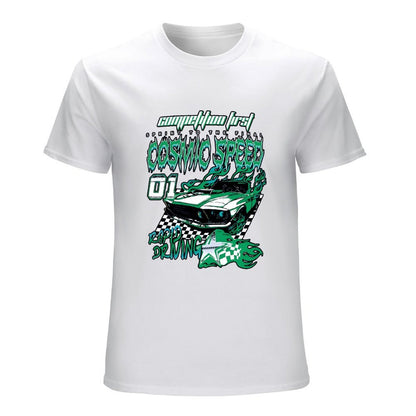 Inkmay Casual  Cotton T-shirt Cosmic Speed Car Racing Design Art Unisex T-shirtHeat-Transfer Comfort T-Shirt