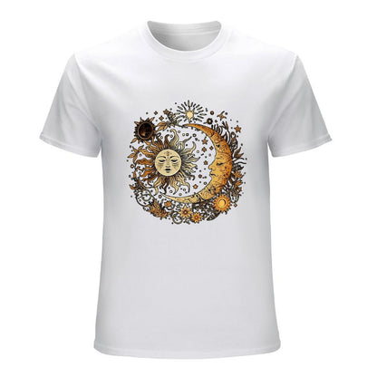 Inkmay Casual  Cotton T-shirt Celestial Sun Moon Stars Art Print Unisex T-shirt