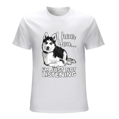Inkmay Casual  Cotton T-shirt Husky Dog With Text Overlay Unisex T-shirtSeamless Sharp T-Shirt