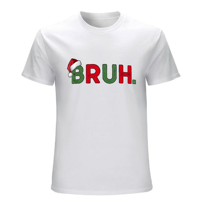 Inkmay Casual  Cotton T-shirt Christmas Themed Bruh Text With Snowflakes Unisex T-shirtFade-Proof Refined T-Shirt