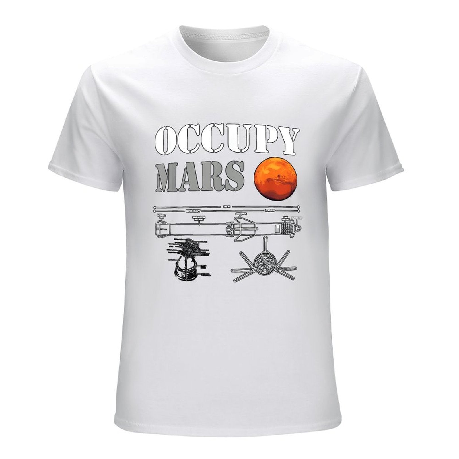 Inkmay Casual  Cotton T-shirt Occupy Mars Blueprint Design Art Print Unisex T-shirtHeavyweight ActiveWear T-Shirt