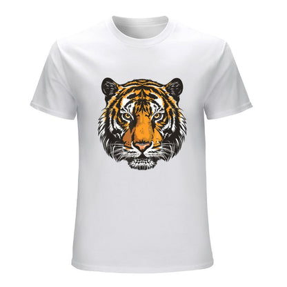 Inkmay Casual  Cotton T-shirt Tiger Face Symmetry Art Print Design Unisex T-shirtBatch-Printed Original T-Shirt